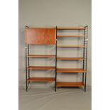 A LADDERAX TEAK MODULAR TWO SECTION WALL SHELVING SYSTEM, comprising of three metal laddered