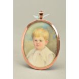 M. LLEWELLYN (EARLY 20TH CENTURY BRITISH SCHOOL), A PORTRAIT MINIATURE OF A YOUNG BLONDE HAIRED BOY,
