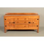 ROBERT THOMPSON OF KILBURN MOUSEMAN OAK 5FT SIDEBOARD, with a raised back, adzed top, the sides with