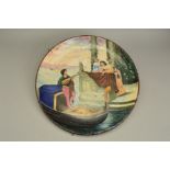 A LATE 19TH CENTURY ITALIAN POTTERY CHARGER, painted with a Venetian scene of a musician in a