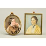 VICTORIAN SCHOOL, PORTRAIT MINIATURE OF A LADY, oval, on ivory, 7cm x 5.7cm, in an oval brass frame,