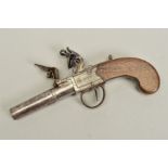A 56 BORE FLINTLOCK BOXLOCK POCKET PISTOL, fitted with a screw off barrel bearing Birmingham private