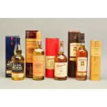 FIVE BOTTLES OF SINGLE MALT, comprising a bottle of Glenfarclas Single Highland Malt, aged 10 years,