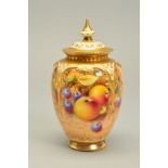 A ROYAL WORCESTER FRUIT STUDY POT POURRI, shape No.H169A, painted with apples and black cherries