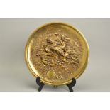 A LATE 19TH CENTURY ELKINGTON & CO GILT BRONZE CHARGER, cast in relief with Bellerophon on Pegasus