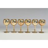 A SET OF SIX ELIZABETH II SILVER GOBLETS, rounded bowls on cylindrical tapering and knopped stems,