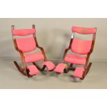 PETER OPSVIK FOR STOKKE, a pair of Norwegian balans chairs, pink upholstery on a stained wood
