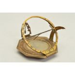 A GERMAN AUGSBURG PATTERN BRASS PORTABLE EQUINOCTIAL OCTAGONAL COMPASS SUNDIAL, the compass