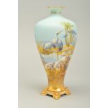 A ROYAL WORCESTER INVERTED BALUSTER VASE DECORATED WITH TWO CRANES IN A LANDSCAPE BY WILLIAM POWELL,