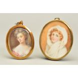 20TH CENTURY SCHOOL, PORTRAIT MINIATURE OF A MID 18TH CENTURY LADY, oval, on celluloid, 5.7cm x 4.