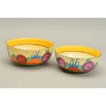 CLARICE CLIFF FOR NEWPORT POTTERY, two graduated 'Gayday' pattern bowls from Bizarre range,
