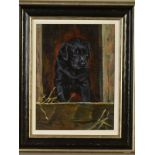 JOHN TRICKETT (BRITISH CONTEMPORARY), a portrait study of a black Labrador puppy, signed lower left,