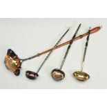 AN ELIZABETH II SILVER PUNCH LADLE, wavy oval double lipped bowl on a tapered turned wooden