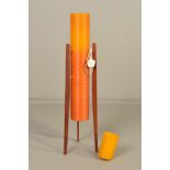 NOVOPLAST, a 1960's floor standing rocket lamp with yellow/orange cylindrical spun fibreglass, on