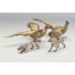 A PAIR OF ELIZABETH II SILVER COCK AND HEN PHEASANT TABLE DECORATIONS, stamped 'STERLING GERMANY