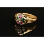 A MID VICTORIAN 18CT GOLD GEM RING, designed as a floral cluster, the central diamond within a