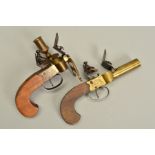 TWO REPRODUCTION TINDER BOX PISTOLS, bearing no makers marks, one is fitted with a candle holder (