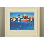 DOUG HYDE (BRITISH 1972), 'Doggie Paddle', a limited edition print of four dogs in the sea, 332/395,