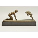 AN ART DECO STYLE BRONZE FIGURE GROUP OF A GIRL AND GOAT, after Silvestre, length 41cm x height