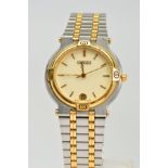 A MID SIZED GUCCI QUARTZ 9000M WRISTWATCH, ivory coloured dial with yellow batons and hands, date
