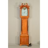 A GEORGE III PALE OAK, MAHOGANY AND SATINWOOD EIGHT DAY LONGCASE CLOCK BY JAMES OATLEY OF