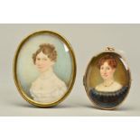 EARLY VICTORIAN SCHOOL PORTRAIT MINIATURE OF A YOUNG LADY, oval, on ivory, 7cm x 5.7cm, glazed and