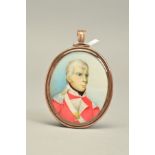 EARLY 19TH CENTURY ENGLISH SCHOOL PORTRAIT MINIATURE OF A MILITARY GENTLEMAN, on ivory, oval, the