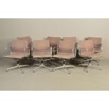 CHARLES AND RAY EAMES, a set of eight Vitra model EA107 aluminium desk armchairs with taupe