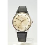 A 1960'S OMEGA GENEVE AUTOMATIC WRISTWATCH, silvered dial with silver batons, approximately 34mm