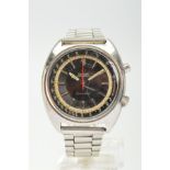 A 1960'S OMEGA CHRONOSTOP SEAMASTER MECHANICAL WRISTWATCH, black dial with worn silvered markers and