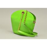 A VINTAGE CELINE SHOULDER BAG, in lime green, the bucket style bag with inner pocket and zip