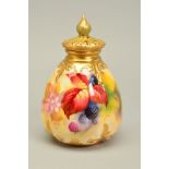 A ROYAL WORCESTER POT POURRI AND COVER, painted with autumnal fruit by Kitty Blake, signed, shape