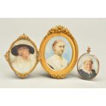 THREE LATE 19TH / EARLY 20TH CENTURY PORTRAIT MINIATURES OF LADIES, probably all from photographic
