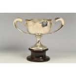 A CHINESE SILVER TWIN HANDLED TROPHY CUP OF ART NOUVEAU STYLE, the wavy rim with raised border of