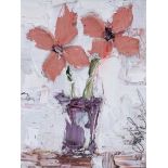 Colin Flack - PINK FLOWERS IN A VASE - Oil on Board - 11.5 x 8.5 inches - Signed