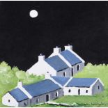 Sean Lorinyenko - MOONLIGHT OVER TRA NA ROSSAN COTTAGES - Acrylic on Canvas - 8 x 8 inches - Signed