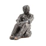 Hilary Bryson - SEATED BOY, CONTEMPLATING - Glazed Terracotta Sculpture - 8 x 6 inches - Unsigned