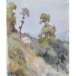 Lydia de Burgh, RUA UWS - HOUSE ON THE HILLSIDE - Watercolour Drawing - 6 x 4.5 inches - Unsigned