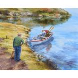 Noel Shaw - GOING FISHING - Oil on Board - 16 x 20 inches - Signed