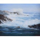 Charles Bannon - ROUGH SEAS, ANTRIM COAST - Oil on Board - 9 x 11 inches - Signed