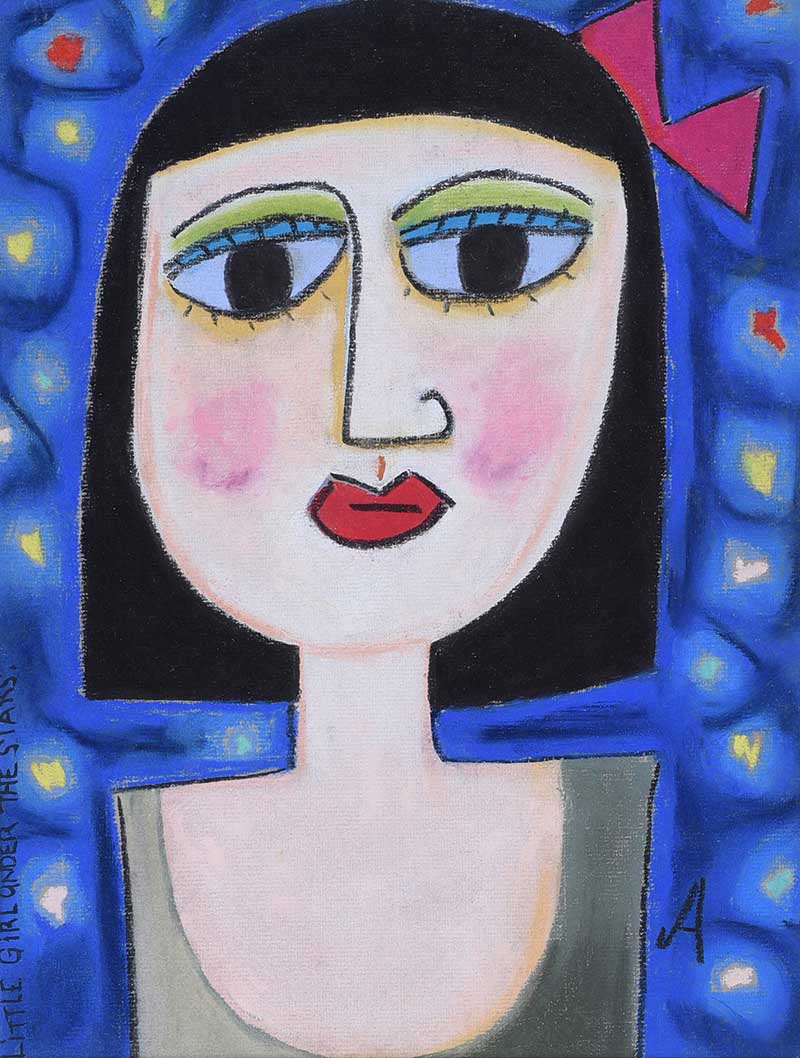 Anne Robinson - GIRL UNDER THE STARS - Pastel on Paper - 12 x 9 inches - Signed in Monogram