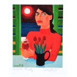 Graham Knuttel - GIRL WITH TULIPS - Artist Proof Coloured Print - 7 x 5.5 inches - Signed