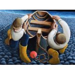 George Callaghan - TWO FISHERMEN & A BOAT - Oil & Acrylic on Canvas - 18 x 24 inches - Unsigned