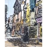 John O'Connell - ANTIQUE SHOP, VITRE - Pen & Ink Drawing with Watercolour Wash - 16 x 12 inches -