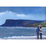 Sean Lorinyenko - COUPLE ON THE BEACH, FAIRHEAD, COUNTY ANTRIM - Watercolour Drawing - 8 x 11 inches