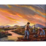 J. McDonald - WORKING IN THE SUNSET - Oil on Canvas - 16 x 20 inches - Signed