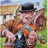 Roy Wallace - THE FIDDLER - Oil on Board - 8 x 8 inches - Signed