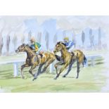 Coralie de Burgh Kinahan - TWO HORSE RACE - Watercolour Drawing - 10 x 13.5 inches - Unsigned