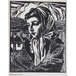 Harry Kernoff, RHA - CONNEMARA COLLEEN - Black & White Woodcut - 7 x 5 inches - Unsigned