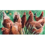 Betty Brown - HENS - Watercolour Drawing - 15 x 27 inches - Signed